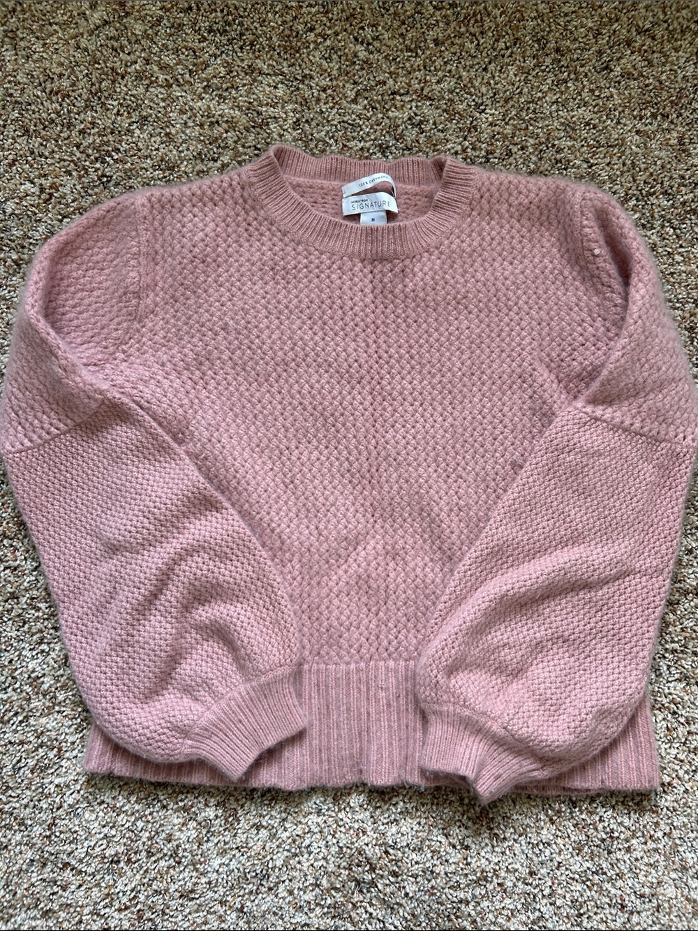 Nordstrom Dusty Rose Crewneck Waffle Knit Sweater 100% Cashmere